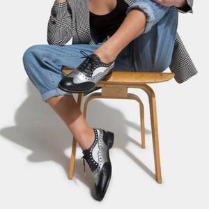 The Office of Angela Scott Mr. Doubt Oxford Wingtip Brogue Black Silver Sze 37.5